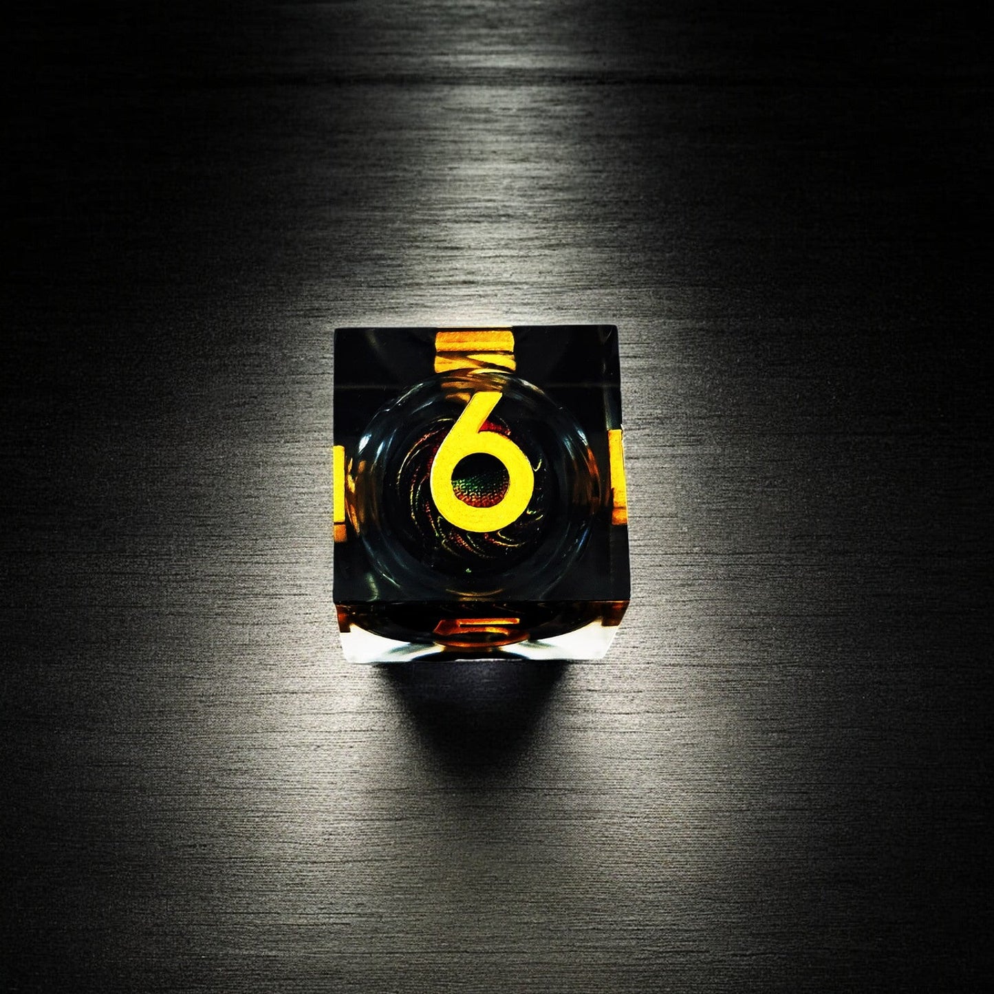 Infernal Blaze Dragon Eye Liquid Core Resin D&D Polyhedral Dice Set