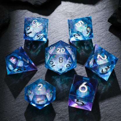 Blue Purple Celestial Sapphire Liquid Core Resin Dice Set, D&D DND Polyhedral Game Dice
