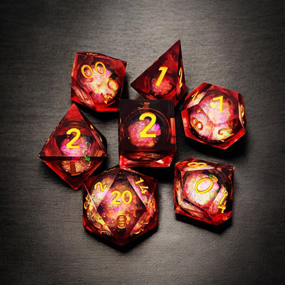 Red Eternal Flame Liquid Core Resin Dice Set for D&D DnD