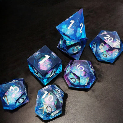 Blue Purple Liquid Core Resin Dice | Ethereal Glow D&D Dice Set