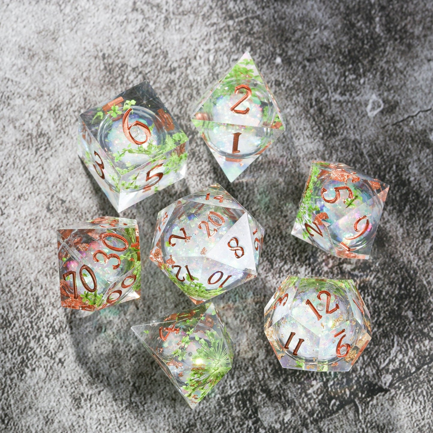 Verdant Bloom Green Liquid Core Resin Dice Set | Premium DnD Dice for Tabletop RPG Games