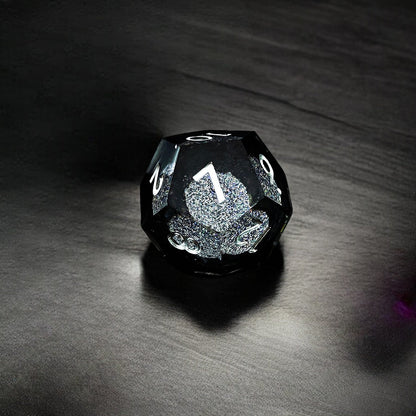 Crystal Night Black Liquid Core Resin D&D Dice Set, Handmade Polyhedral RPG Dice