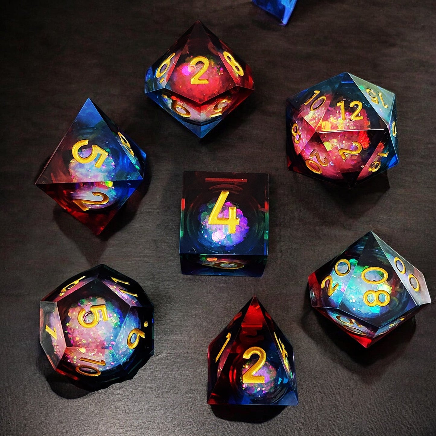 Prismatic Blaze Liquid Core Resin Dice Set | D&D Polyhedral RPG Dice