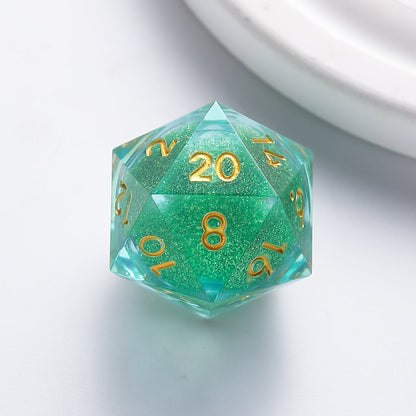 Emerald Light Forest Blessing Green Liquid Core Resin D&D Dice Set