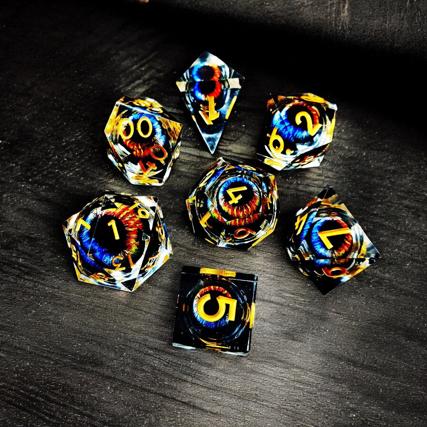 Premium Black Infernal Dragon Eye Liquid Core Resin Dice Set for Dungeons & Dragons Tabletop Games