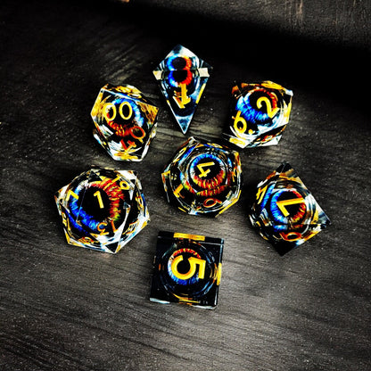 Premium Black Infernal Dragon Eye Liquid Core Resin Dice Set for Dungeons & Dragons Tabletop Games