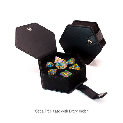 Liquid Core Resin Dice Set – Prismatic Flame Dragon Eye DnD Dice for D&D Games