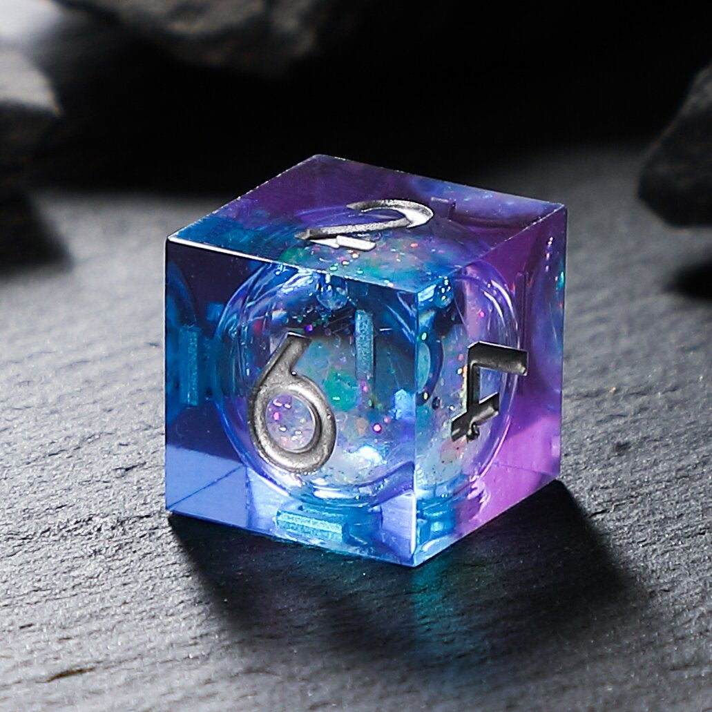 Blue Purple Celestial Sapphire Liquid Core Resin Dice Set, D&D DND Polyhedral Game Dice
