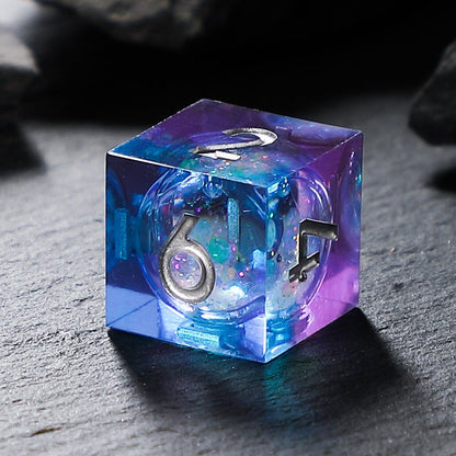 Blue Purple Celestial Sapphire Liquid Core Resin Dice Set, D&D DND Polyhedral Game Dice