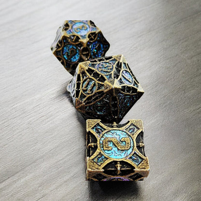 Forest Wrought Bronze & Turquoise Metal Dice Set | DnD Gaming Dice