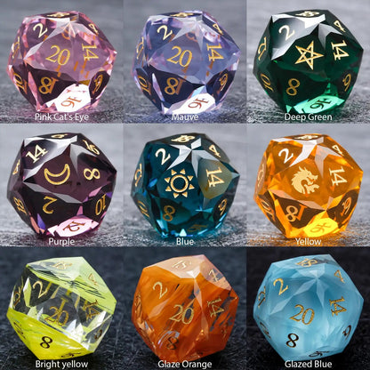 Ember Dice DND Multi-Sided Engraved Glass Gemstone Dice Set