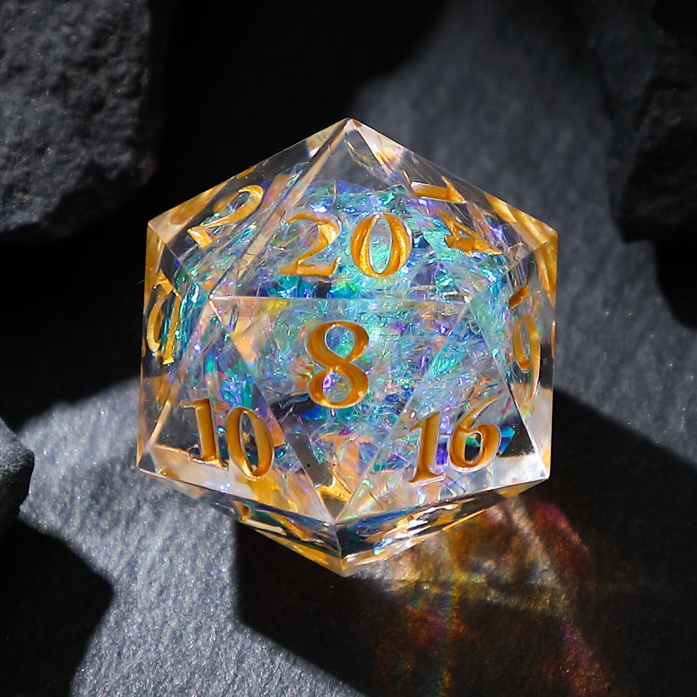 Liquid Core Resin DnD Dice Set | Gold Twilight Ember Polyhedral Dice