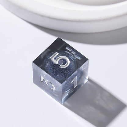 Liquid Core Resin D&D Dice | Cosmic Eclipse Gray-Silver Glitter Dice Set