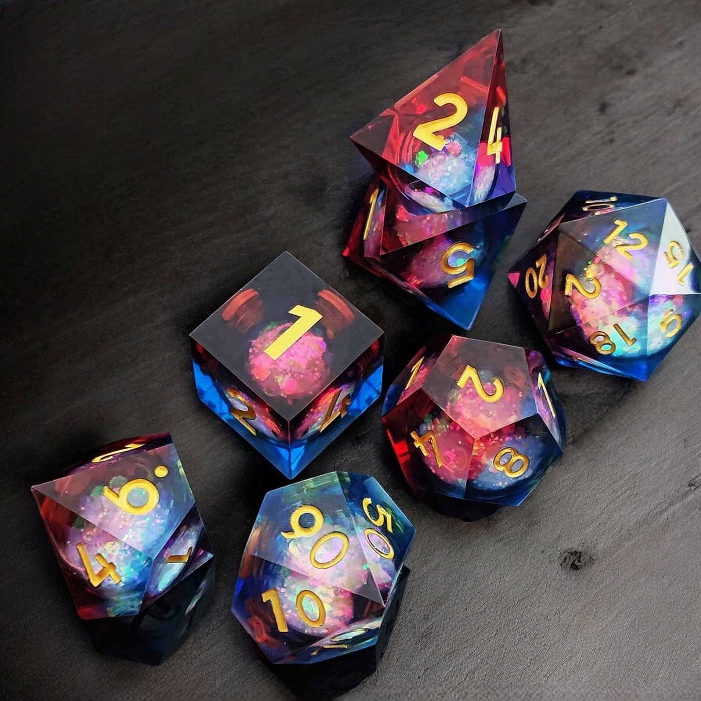 Prismatic Blaze Liquid Core Resin Dice Set | D&D Polyhedral RPG Dice
