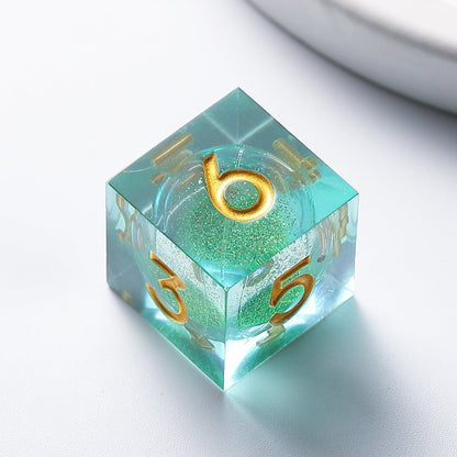 Emerald Light Forest Blessing Green Liquid Core Resin D&D Dice Set