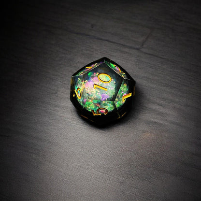 Premium Black Cosmic Radiance Liquid Core Resin Dice Set for Dungeons & Dragons Tabletop RPG Games