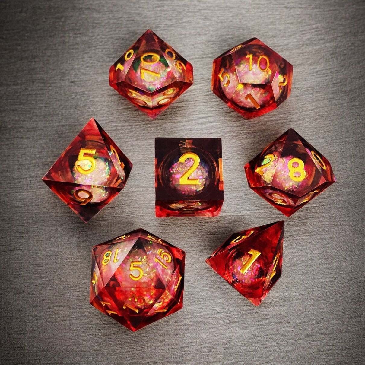 Red Eternal Flame Liquid Core Resin Dice Set for D&D DnD
