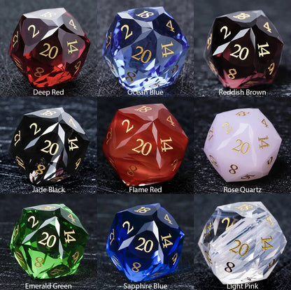 Ember Dice DND Multi-Sided Engraved Glass Gemstone Dice Set