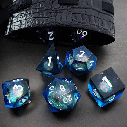 Black Blue Opal Star Resin Dice Set with Liquid Core for Dungeons & Dragons