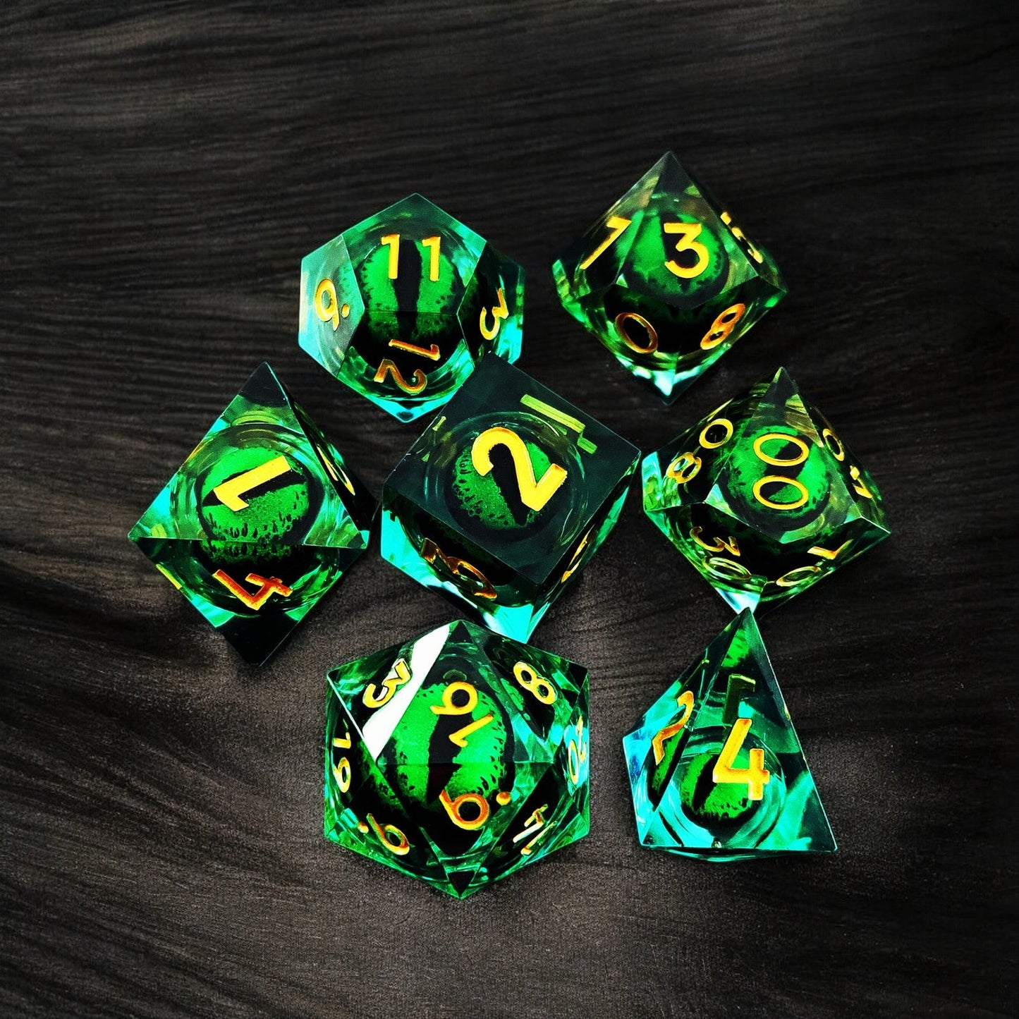 Green Emerald Abyss Dragon Eye Resin Dice with Liquid Core