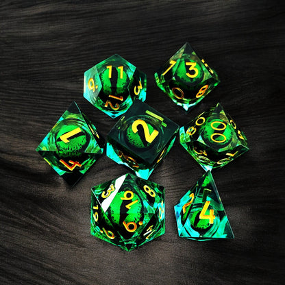 Green Emerald Abyss Dragon Eye Resin Dice with Liquid Core