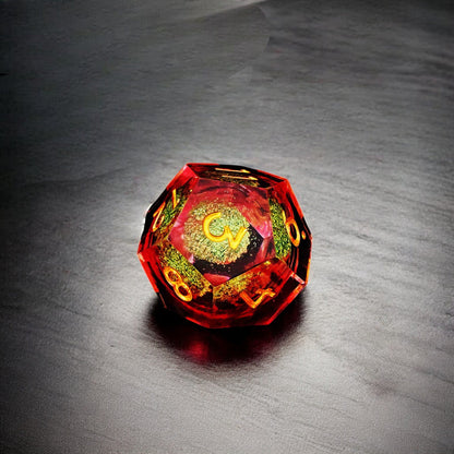 Liquid Core Resin D&D Dice | Red Green Radiant Jewel Design