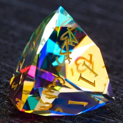 Ember Dice Faceted Prism DND Glass Dice Set with Gold Font