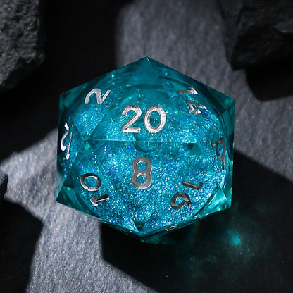 Liquid Core Resin D&D Dice | Blue Oceanic Crystal Dice Set