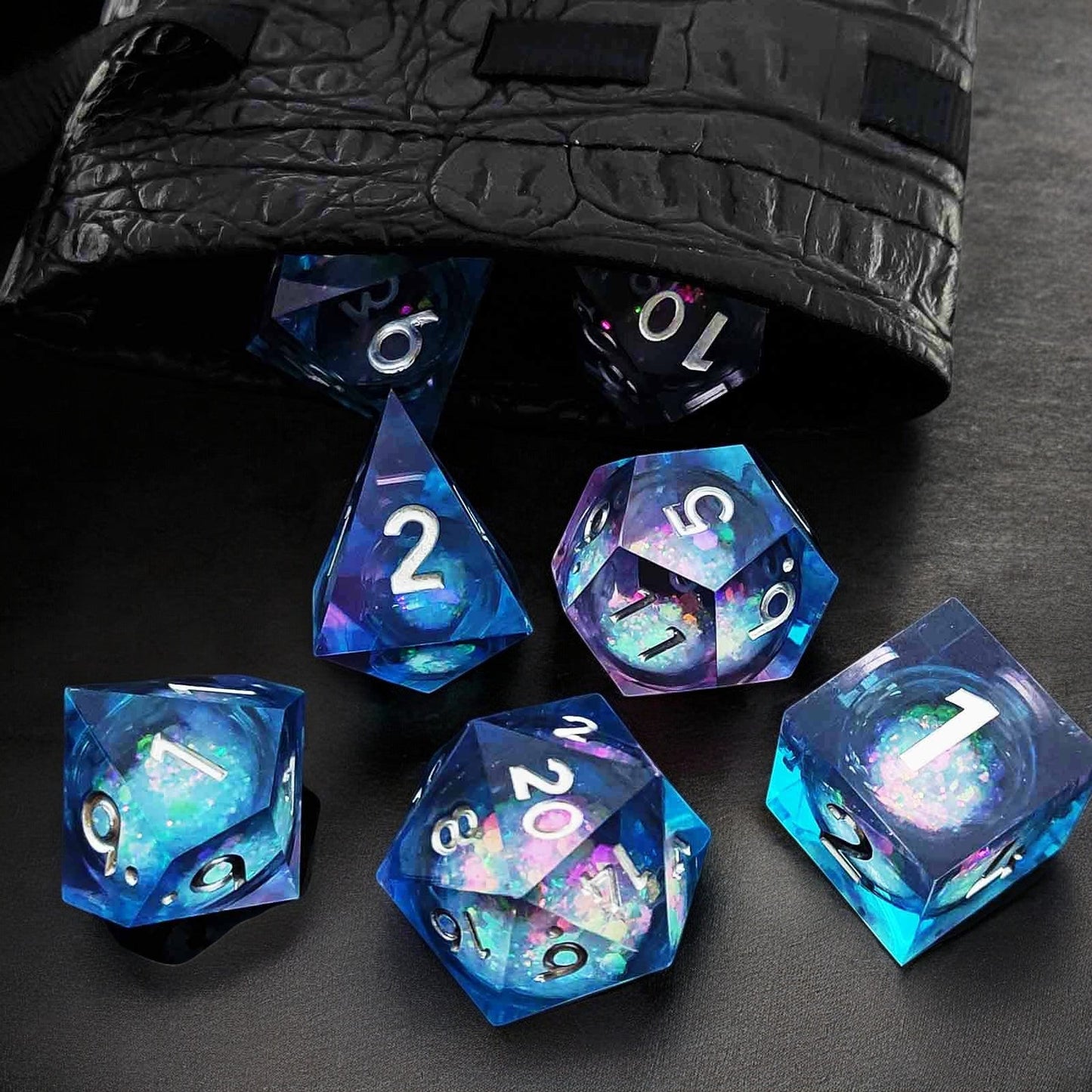 Blue Purple Liquid Core Resin Dice | Ethereal Glow D&D Dice Set