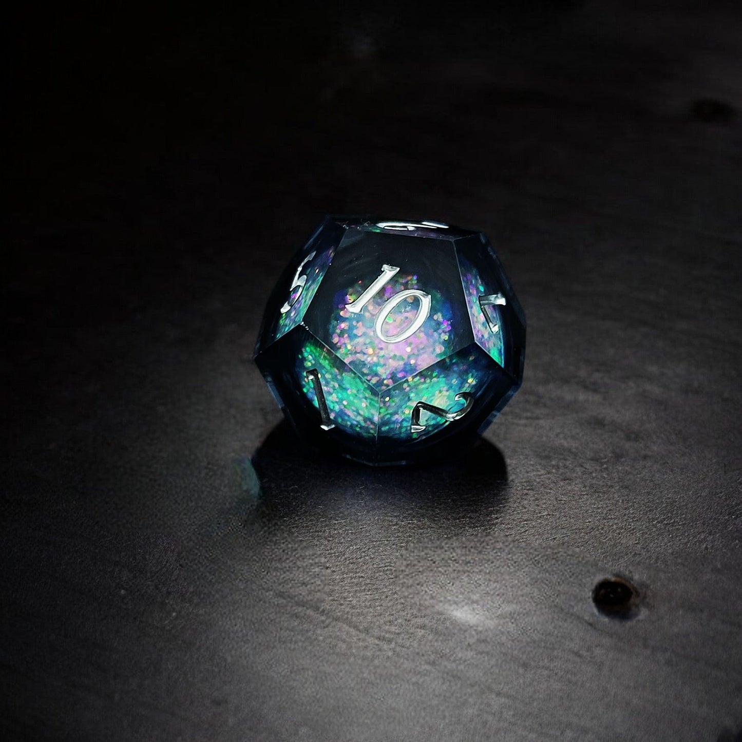 Black Aurora Liquid Core Resin Dice Set – Sphere Design for Tabletop Gaming