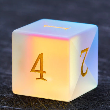 Colorful Gem Glass Dice Set | DND Polyhedral Dice with Gold Font