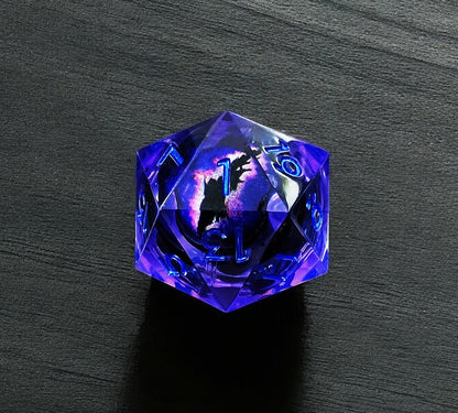 Dark Purple Phantom Nebula Liquid Core Resin Dragon Eye D&D Polyhedral Dice Set