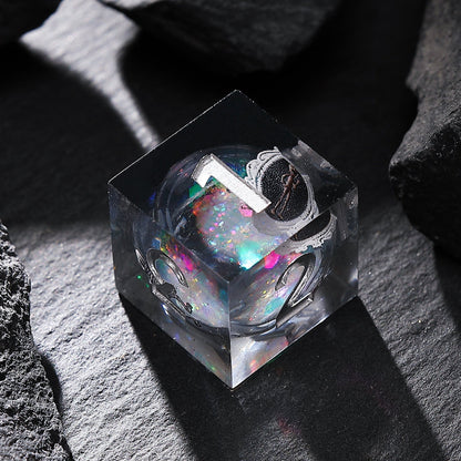 Phantom Ruins Black Silver Skeleton Liquid Core Resin D&D Dice Set