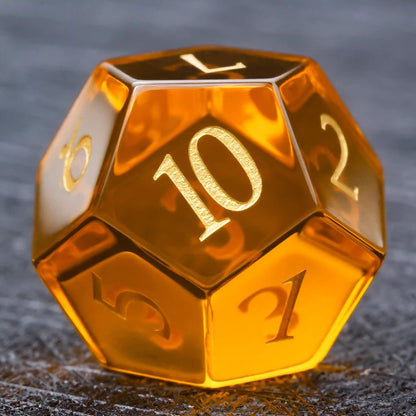 Polyhedral Orange Glass Gemstone Dice Set for DND D&D Tabletop RPG