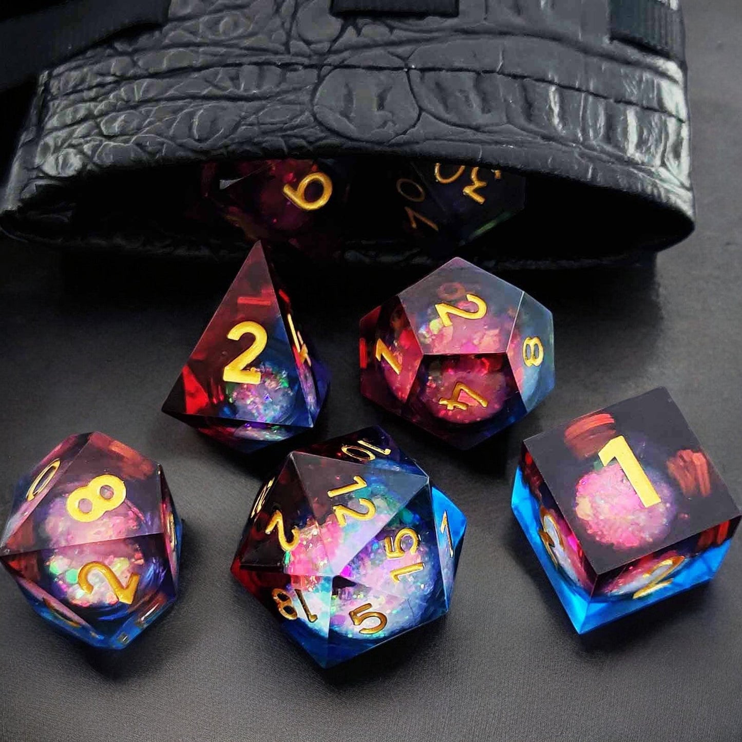 Prismatic Blaze Liquid Core Resin Dice Set | D&D Polyhedral RPG Dice
