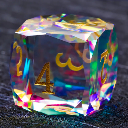 Ember Dice Faceted Prism DND Glass Dice Set with Gold Font