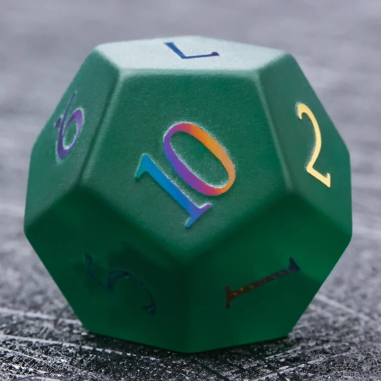Green Glass Frosted Gem DND Dice Set with Colored Fonts