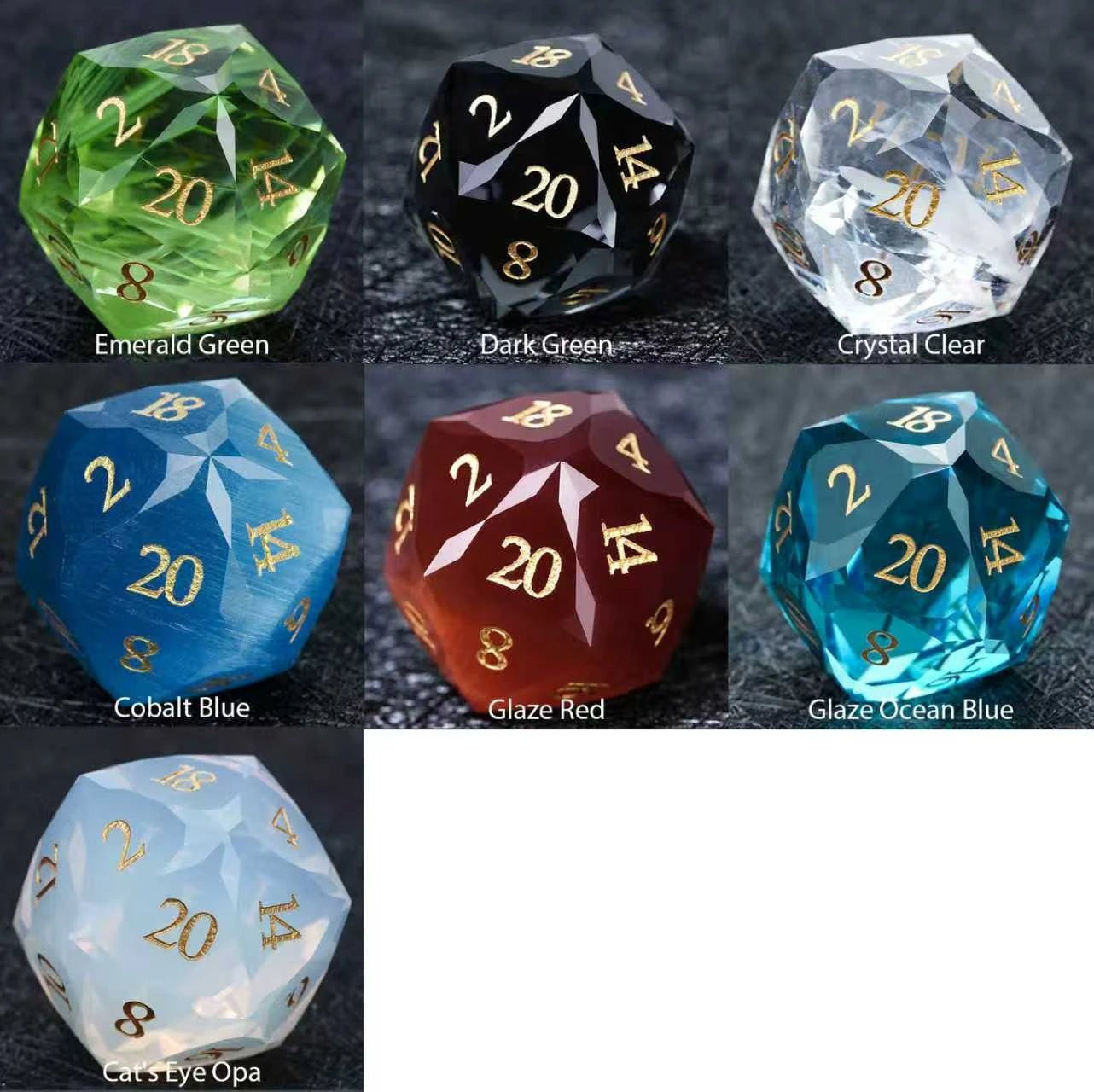 Ember Dice DND Multi-Sided Engraved Glass Gemstone Dice Set