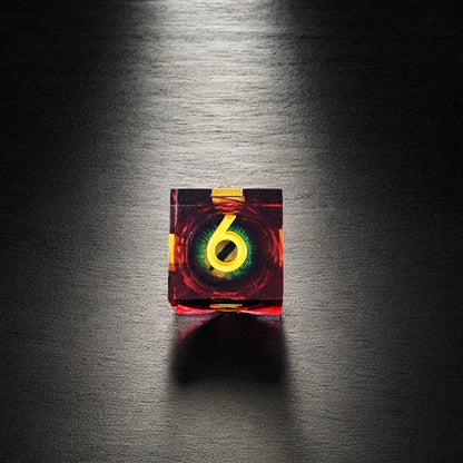 Golden Flame Dragon Eye Dice, Liquid Core Resin D&D Tabletop Dice Set