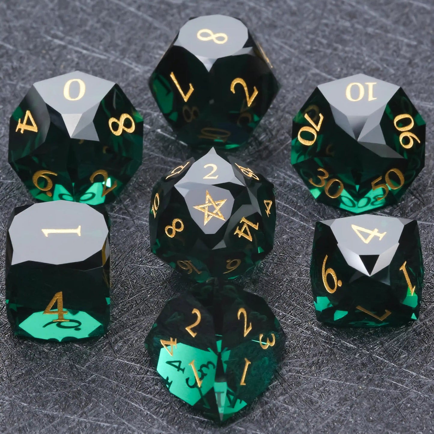 Ember Dice DND Multi-Sided Engraved Glass Gemstone Dice Set