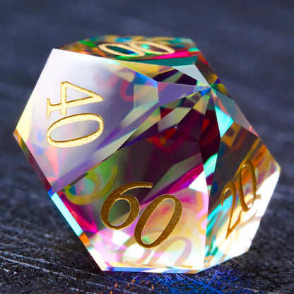 Ember Dice Faceted Prism DND Glass Dice Set with Gold Font