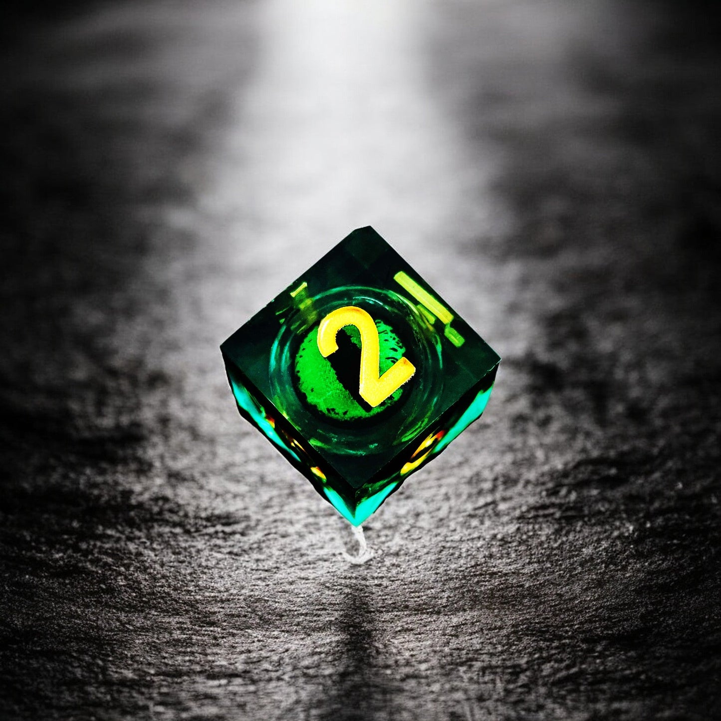 Green Emerald Abyss Dragon Eye Resin Dice with Liquid Core