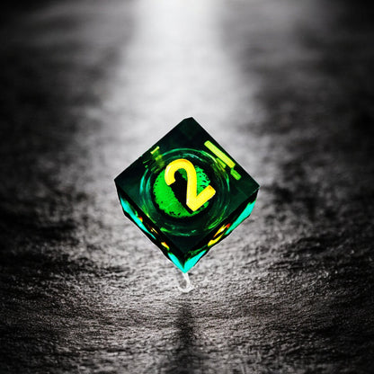 Green Emerald Abyss Dragon Eye Resin Dice with Liquid Core