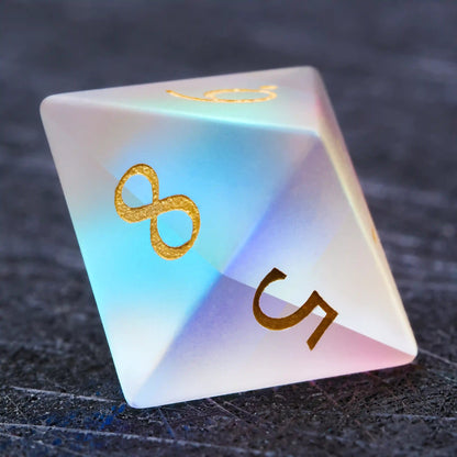 Colorful Gem Glass Dice Set | DND Polyhedral Dice with Gold Font