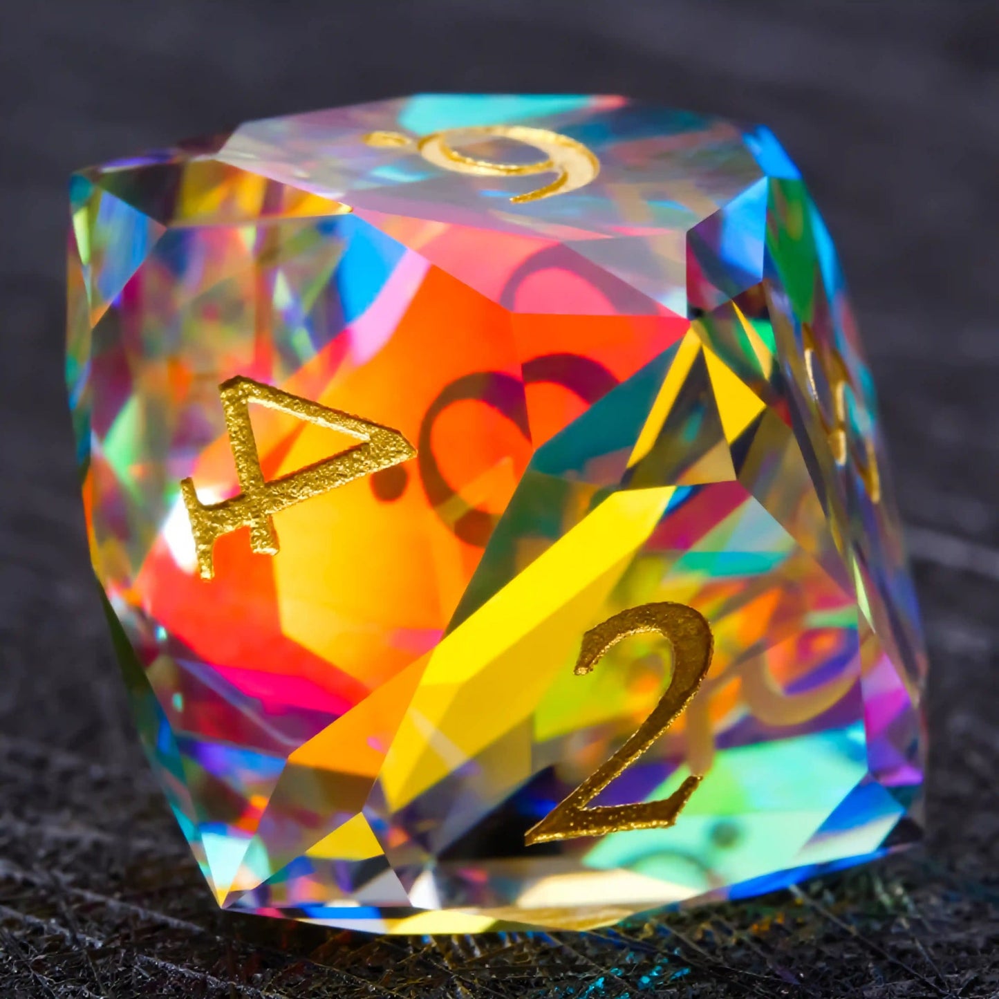 Ember Dice Faceted Prism DND Glass Dice Set with Gold Font