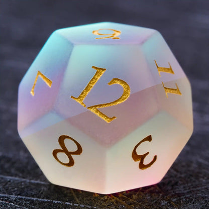 Colorful Gem Glass Dice Set | DND Polyhedral Dice with Gold Font