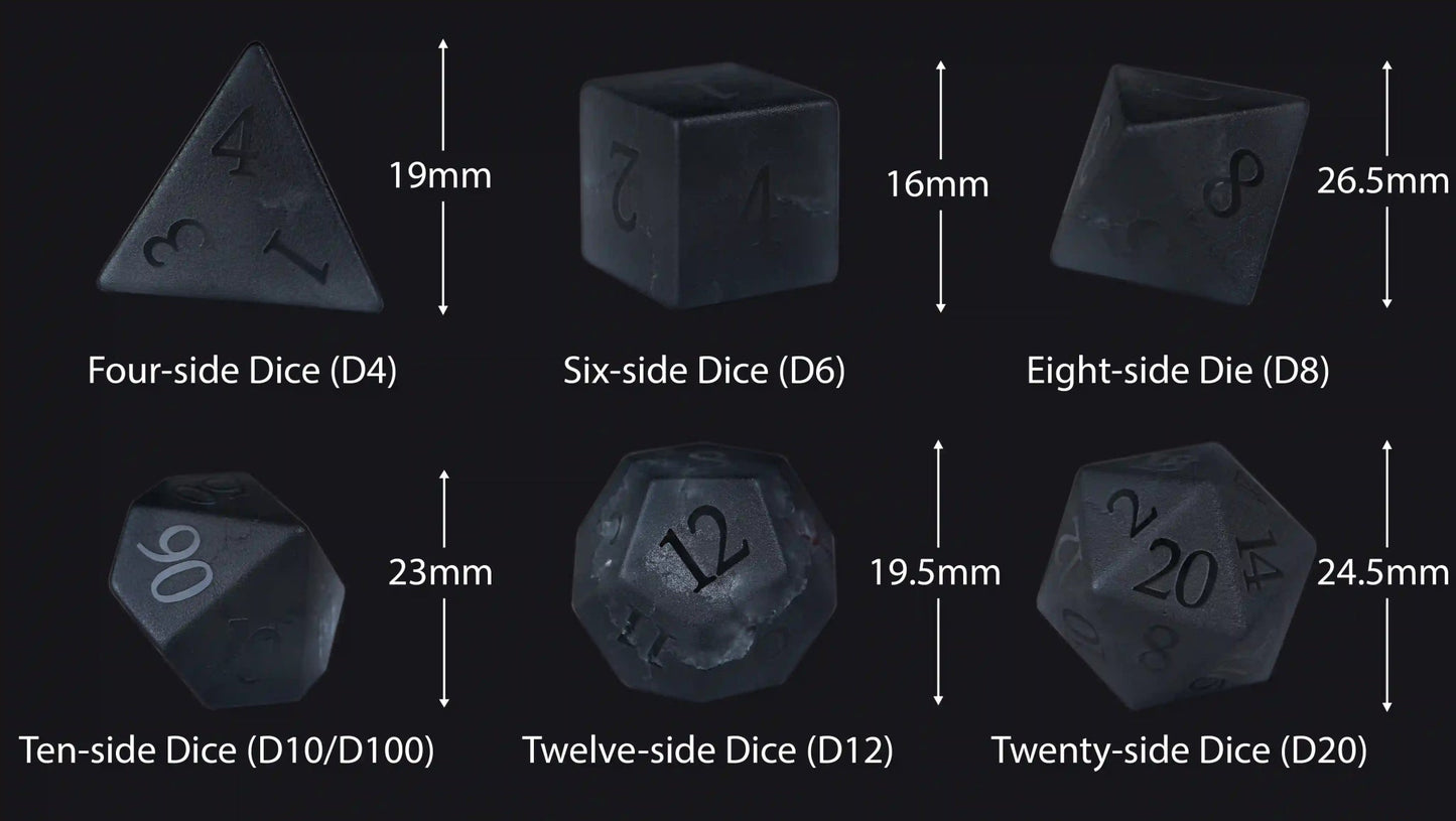 Matte Black Polyhedron Gemstone DND Dice Set for Tabletop TTRPG