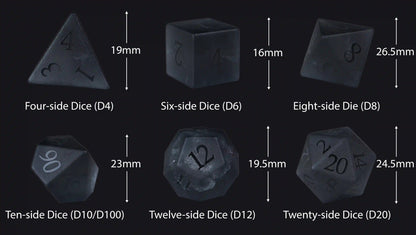 Matte Black Polyhedron Gemstone DND Dice Set for Tabletop TTRPG
