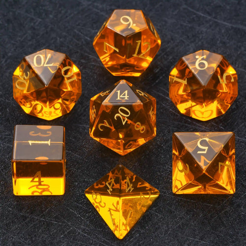 Polyhedral Orange Glass Gemstone Dice Set for DND D&D Tabletop RPG
