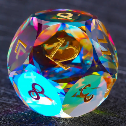 Ember Dice Faceted Prism DND Glass Dice Set with Gold Font